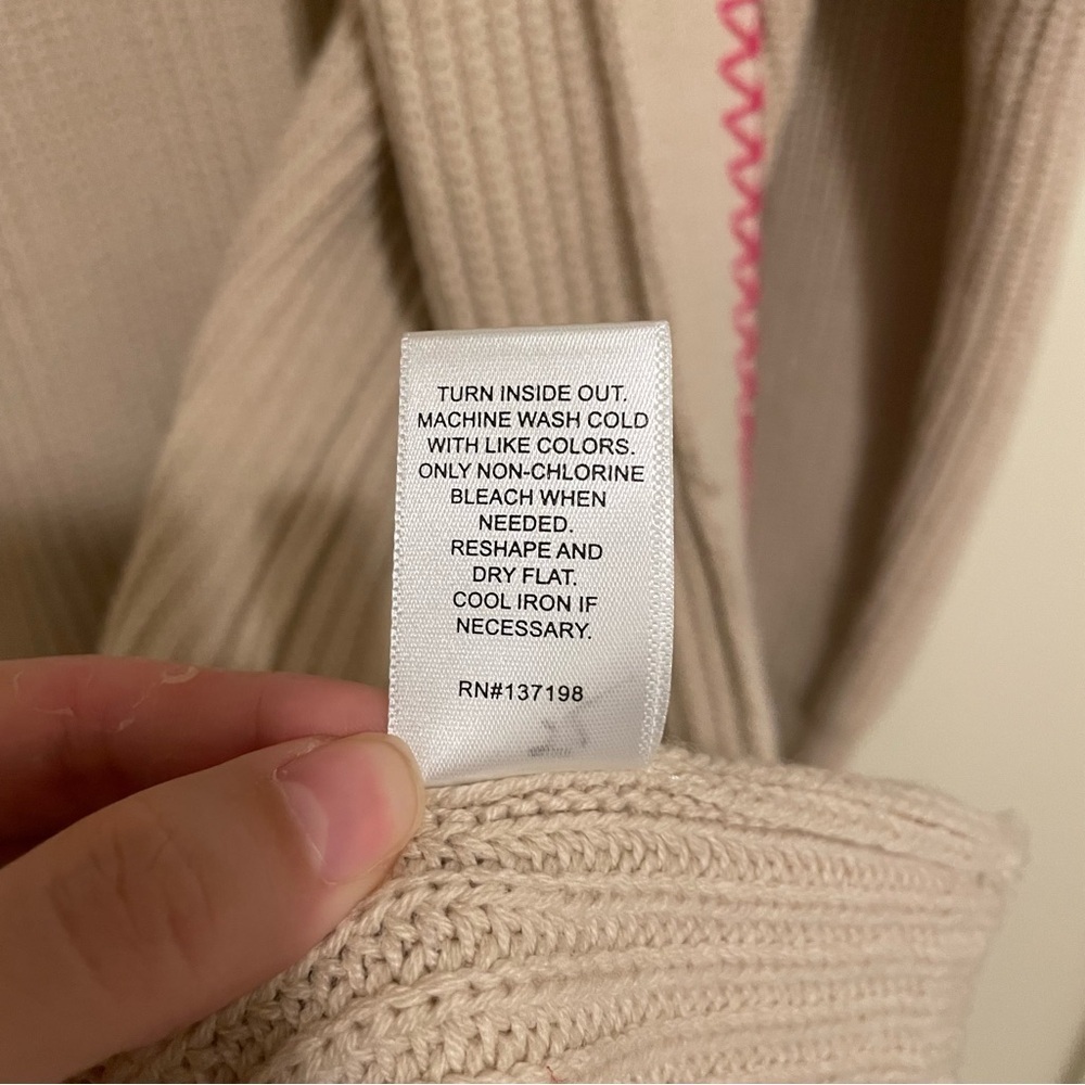 NWT Kerri Rosenthal Long Open Front Cream Cardigan Smiley Face XL - Picture 14 of 15
